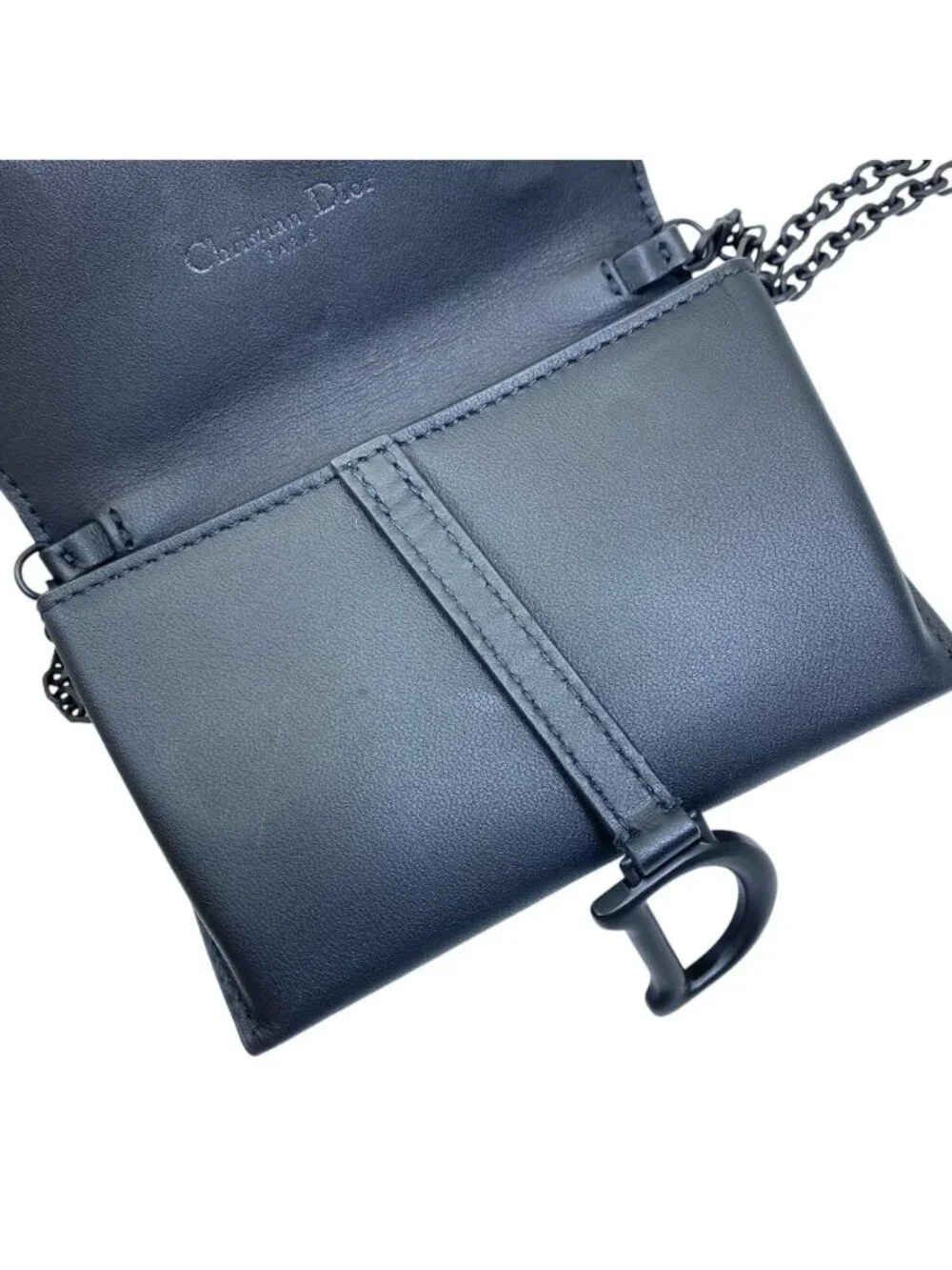 Dior Saddle Nano Pouch Chain Wallet Shoulder Bag Leather Black Practical